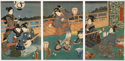 Cortigiane che intrattengono, trittico, metà XIX secolo da Utagawa Kunisada